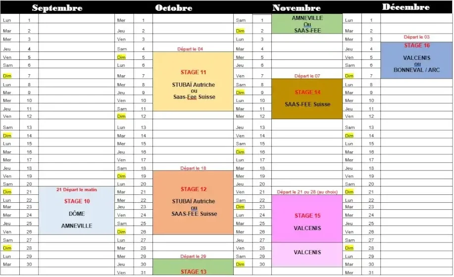 Planning stage automne Junior Ski Training - automne 2025
